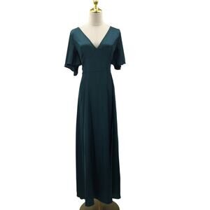 Elegant Teal V-Neck Maxi Dress